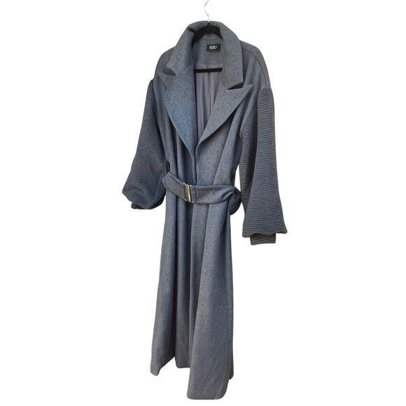 AKIRA PIPING BALLOON SLEEVE TRENCH COAT Sz L - Picture 4 of 10